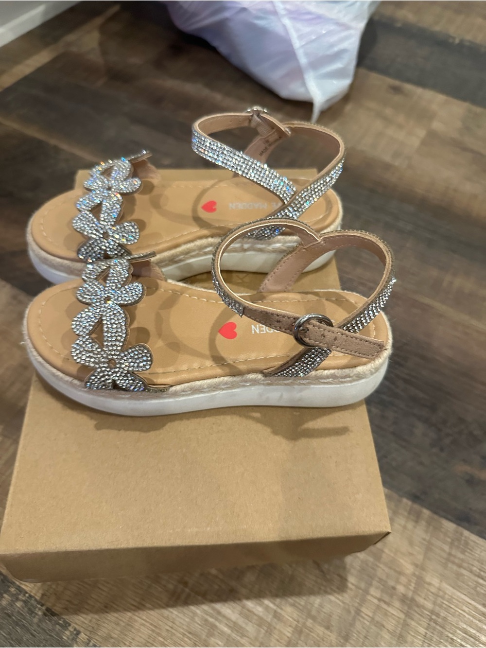 Steve Madden Girls Tan Rhinestone Butterfly Sandals